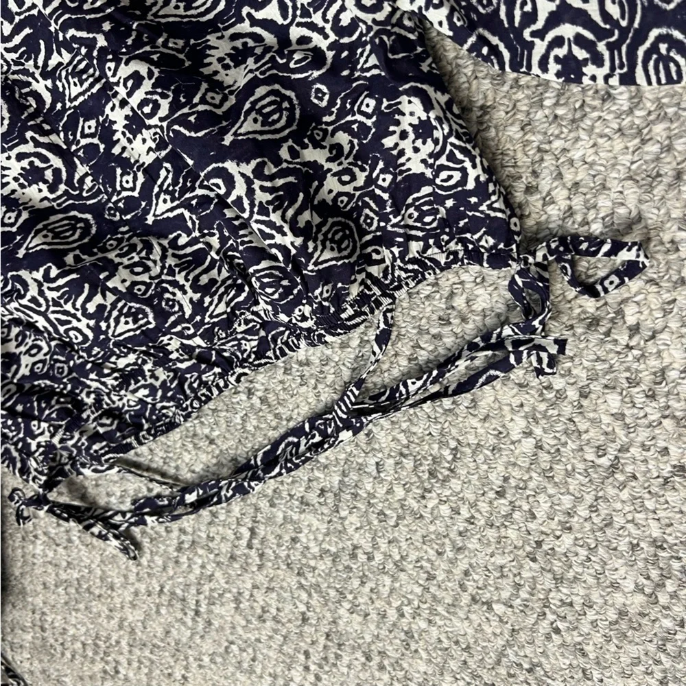 NWT blue white print gauzy cotton balloon sleeve oversized cropped blouse M - Picture 8 of 14